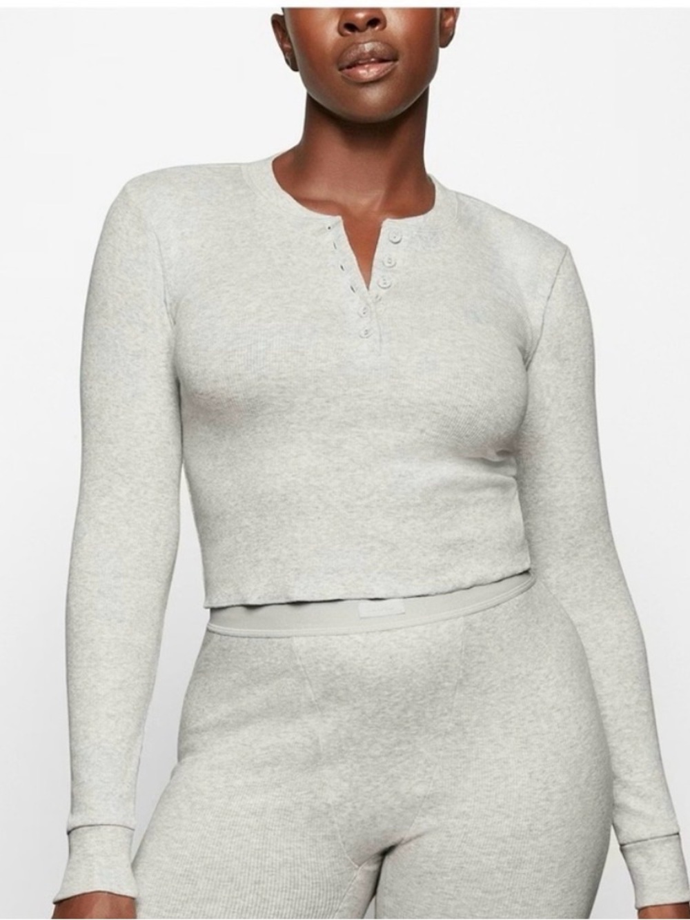 SKIMS Henley Ribbed Long-Sleeve Crop Top